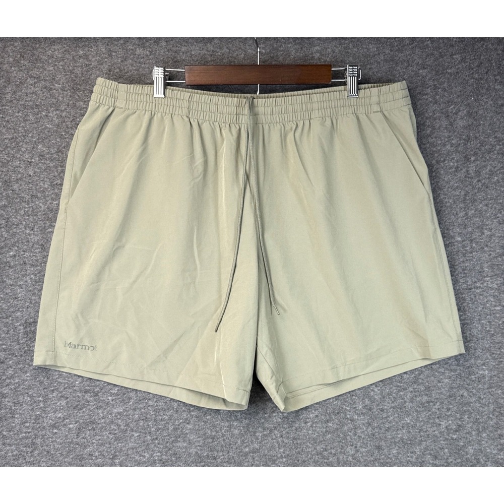 Marmot Unlined Shorts‎ Mens XXL Sage Green Khaki Elastic Waist M15343 7" Inseam